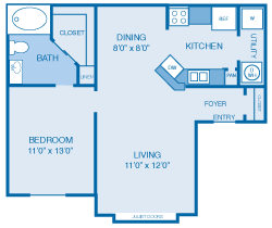 1 bedroom, 1 bath Floor Plan 1