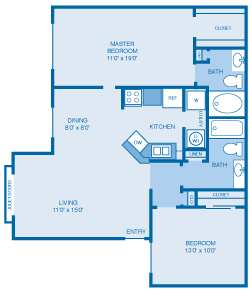 2 bedroom, 2 bath Floor Plan 2