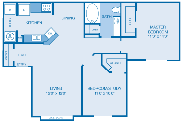 2 bedroom, 1 bath Floor Plan 3