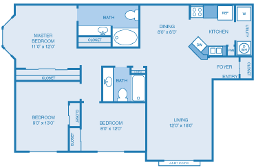 3 bedroom, 2 bath Floor Plan 4